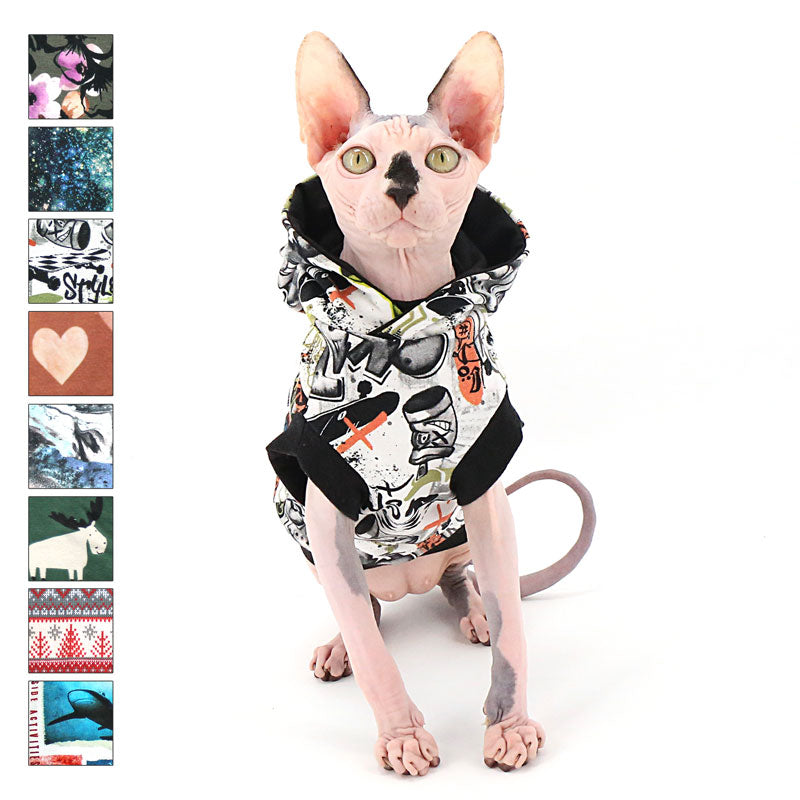 Chandail à capuche avec manches courtes pour chat sphynx