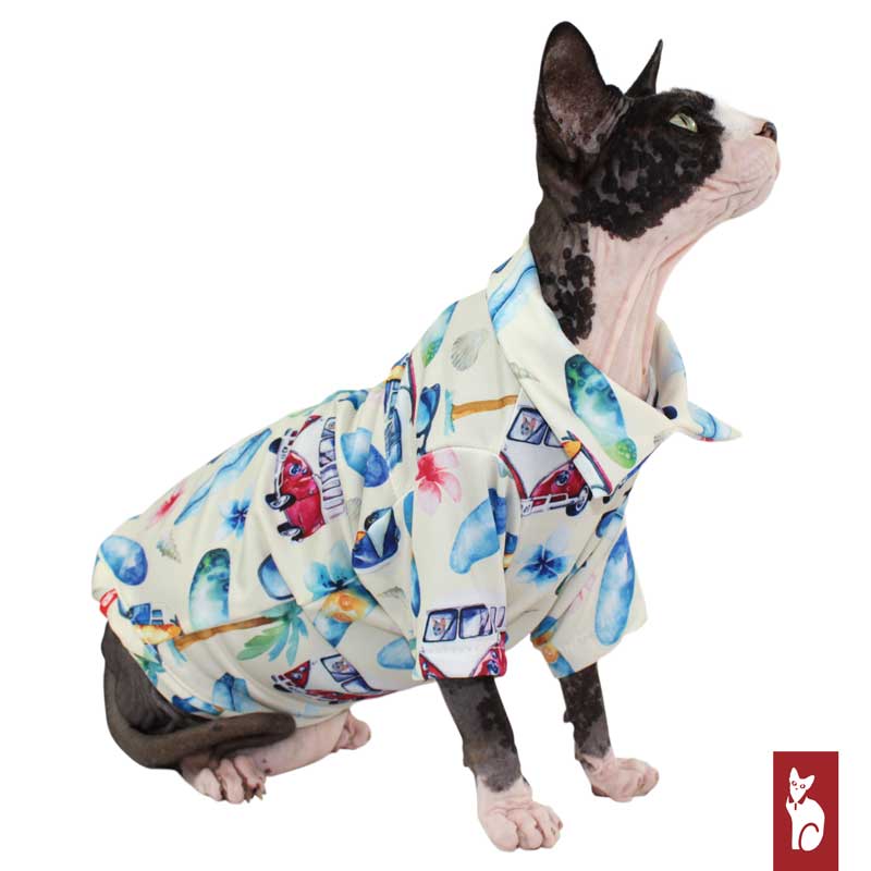 Hawaien Shirt for Sphynx Cat, Cream Vacation