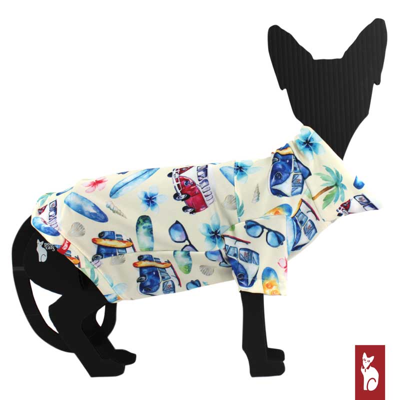 Chemise Hawaïenne pour Chat Sphynx, Vacances Crème