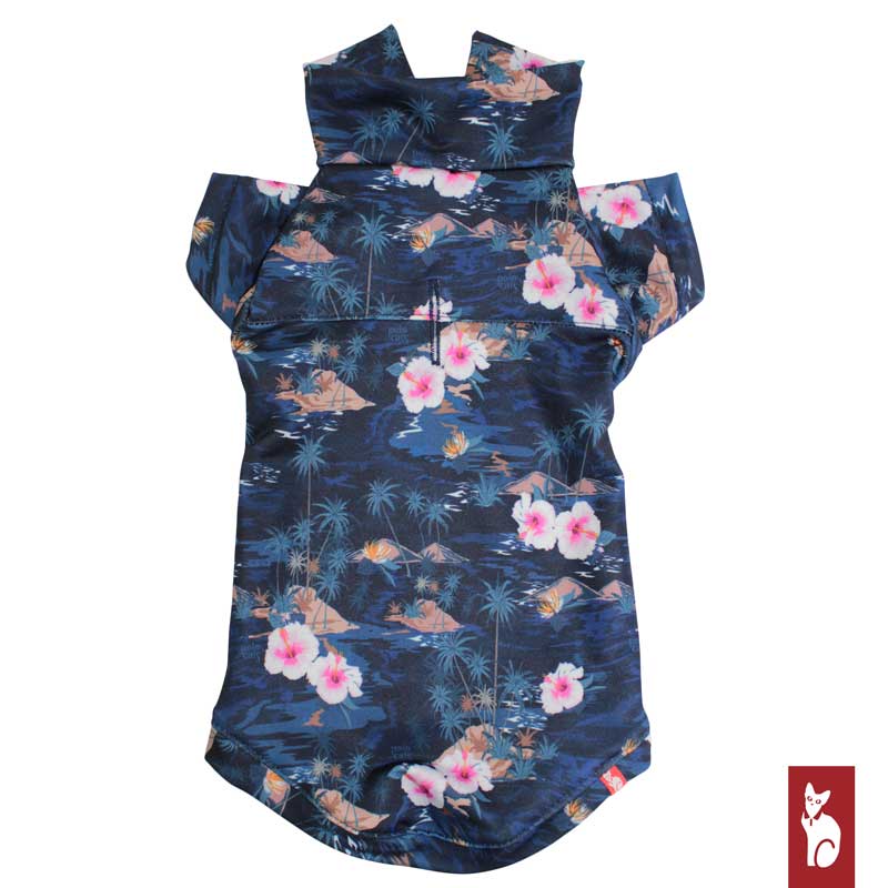 Chemise Hawaïenne pour Chat Sphynx, Île Bleu Foncé | Vêtements pour chat Sphynx