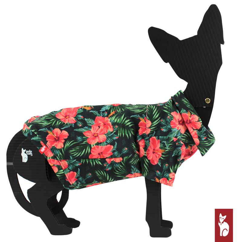 Chemise Hawaïenne pour Chat Sphynx, Hibiscus Vert