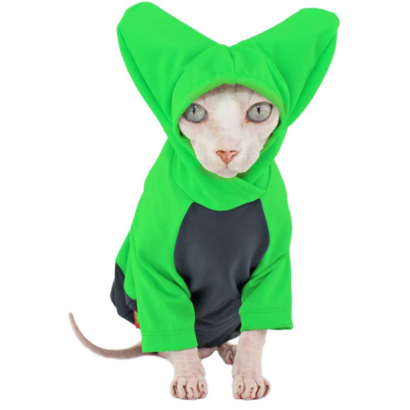 Teal Sun Protection hood with ears, Rashguard for sphynx cat