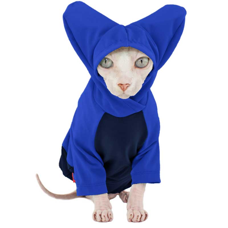 Teal Sun Protection hood with ears, Rashguard for sphynx cat