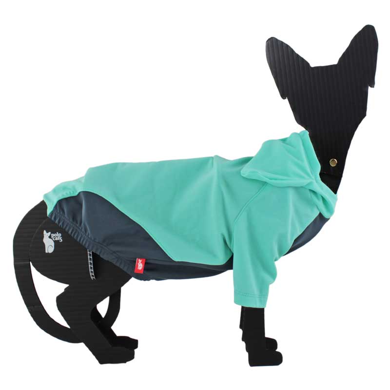 Teal Sun Protection hood with ears, Rashguard for sphynx cat