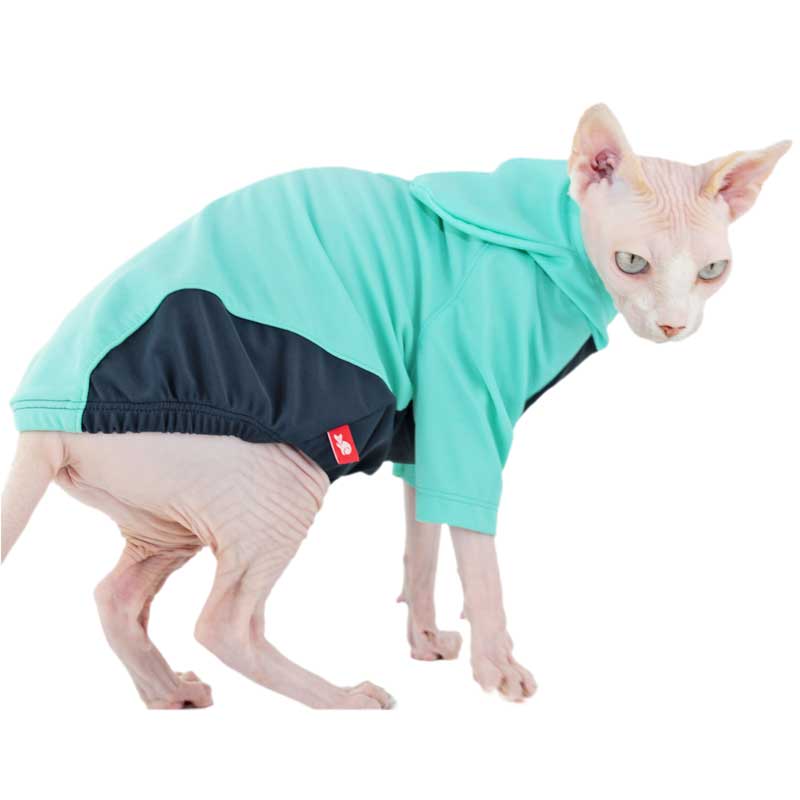 Teal Sun Protection hood with ears, Rashguard for sphynx cat