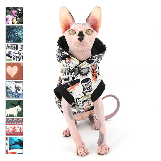 Hoodie Short Sleeves, Tee-Shirt with hood, Sphynx Cat Clothing