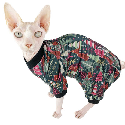 Onesie for cat, cat pajamas, Christmas Tree Printed