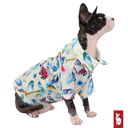 Chemise Hawaïenne pour Chat Sphynx, Vacances Crème