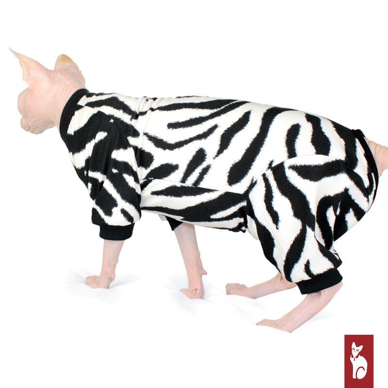 Onesie for cat, cat pajamas, Zebra Printed | Sphynx Cat Clothing